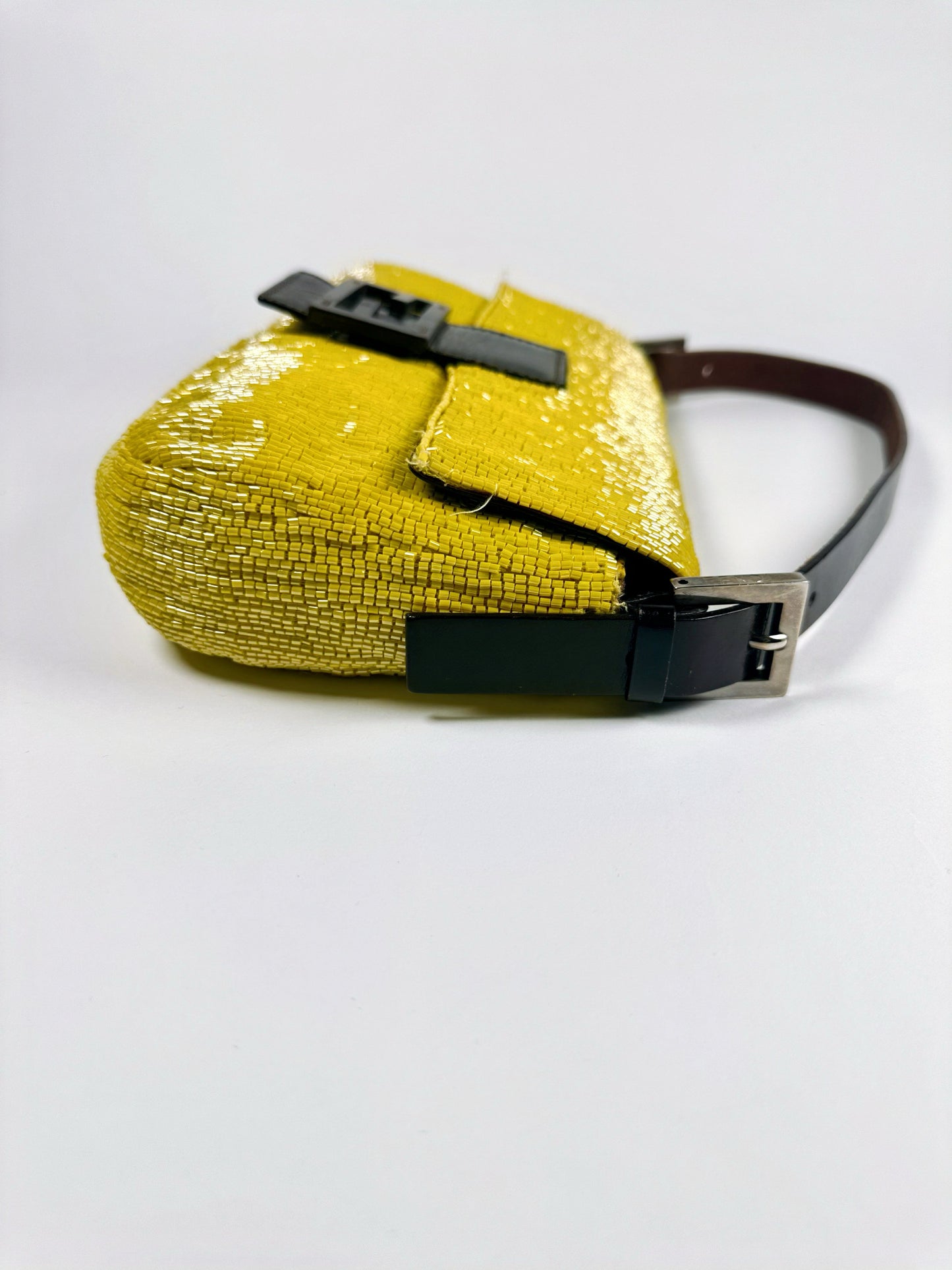 Fendi SS 1999 Yellow Beaded Baguette Shoulder Bag
