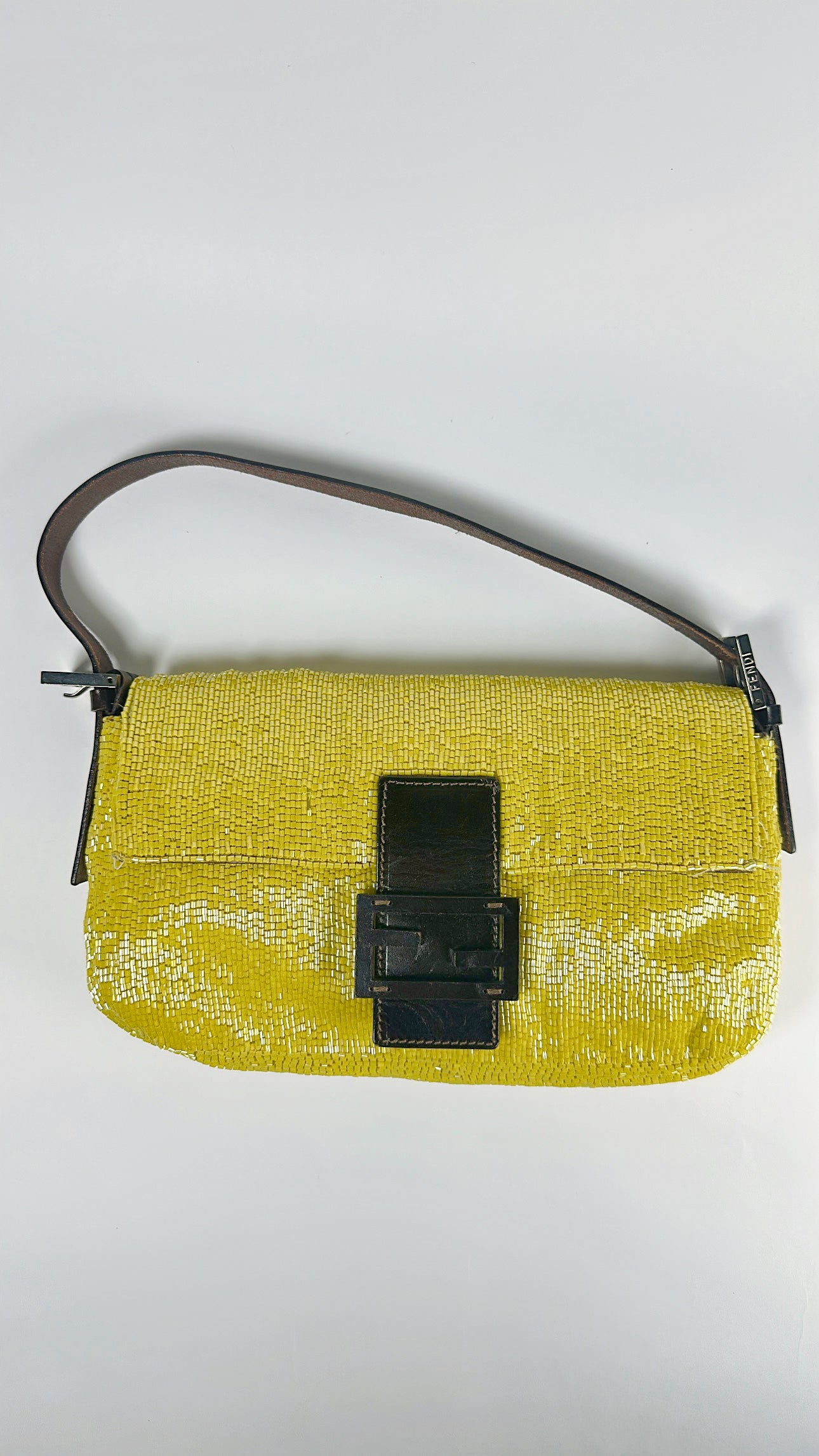 Fendi SS 1999 Yellow Beaded Baguette Shoulder Bag