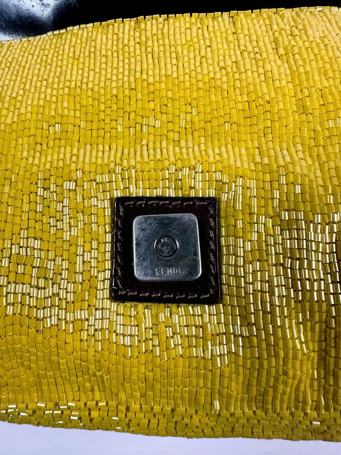 Fendi SS 1999 Yellow Beaded Baguette Shoulder Bag
