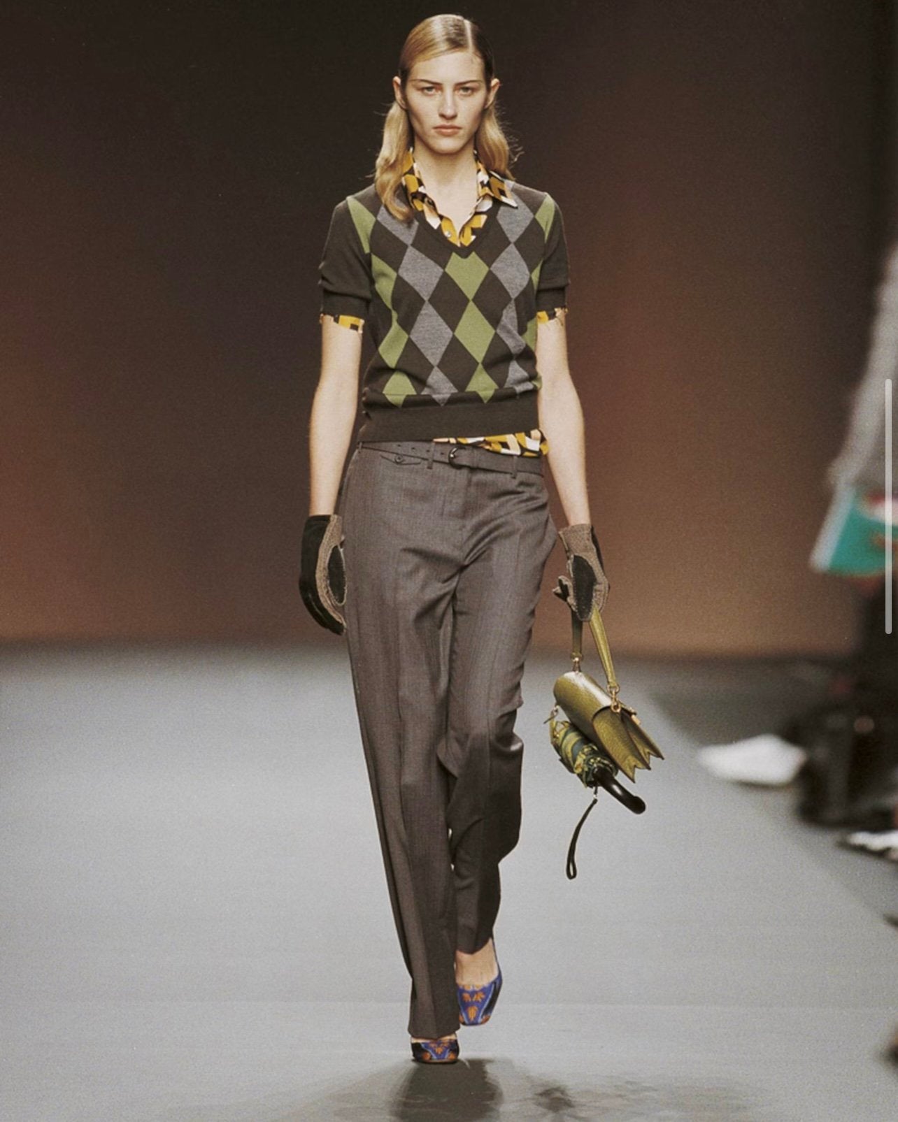 Prada FW 2003 Argyle Short-Sleeve Turtleneck Sweater