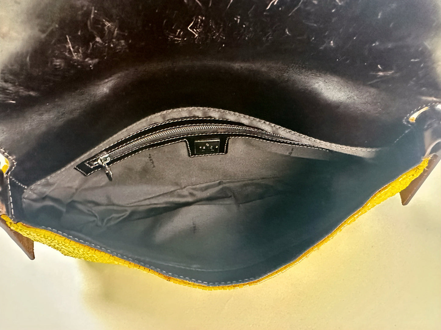 Fendi SS 1999 Yellow Beaded Baguette Shoulder Bag