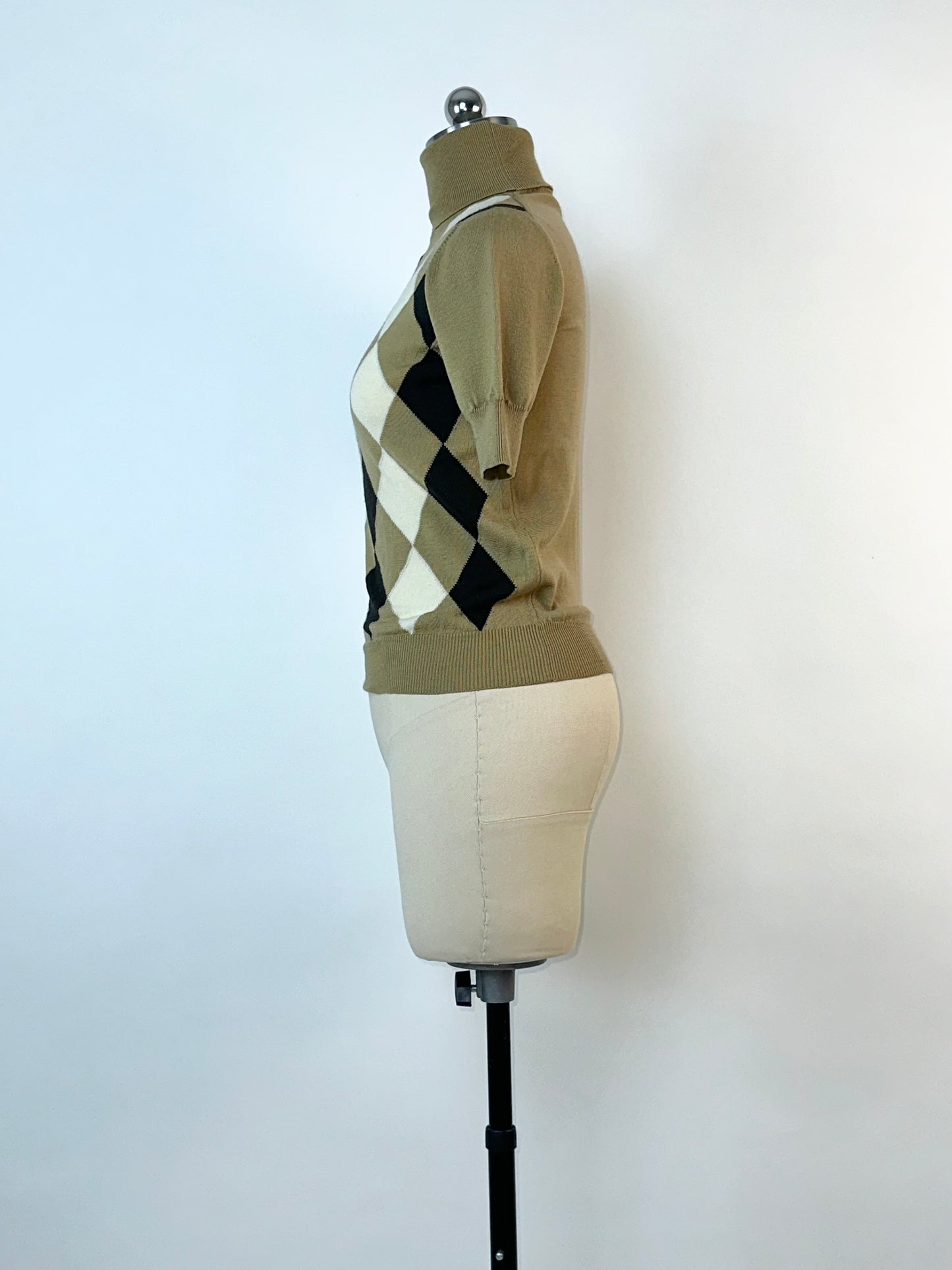 Prada FW 2003 Argyle Short-Sleeve Turtleneck Sweater