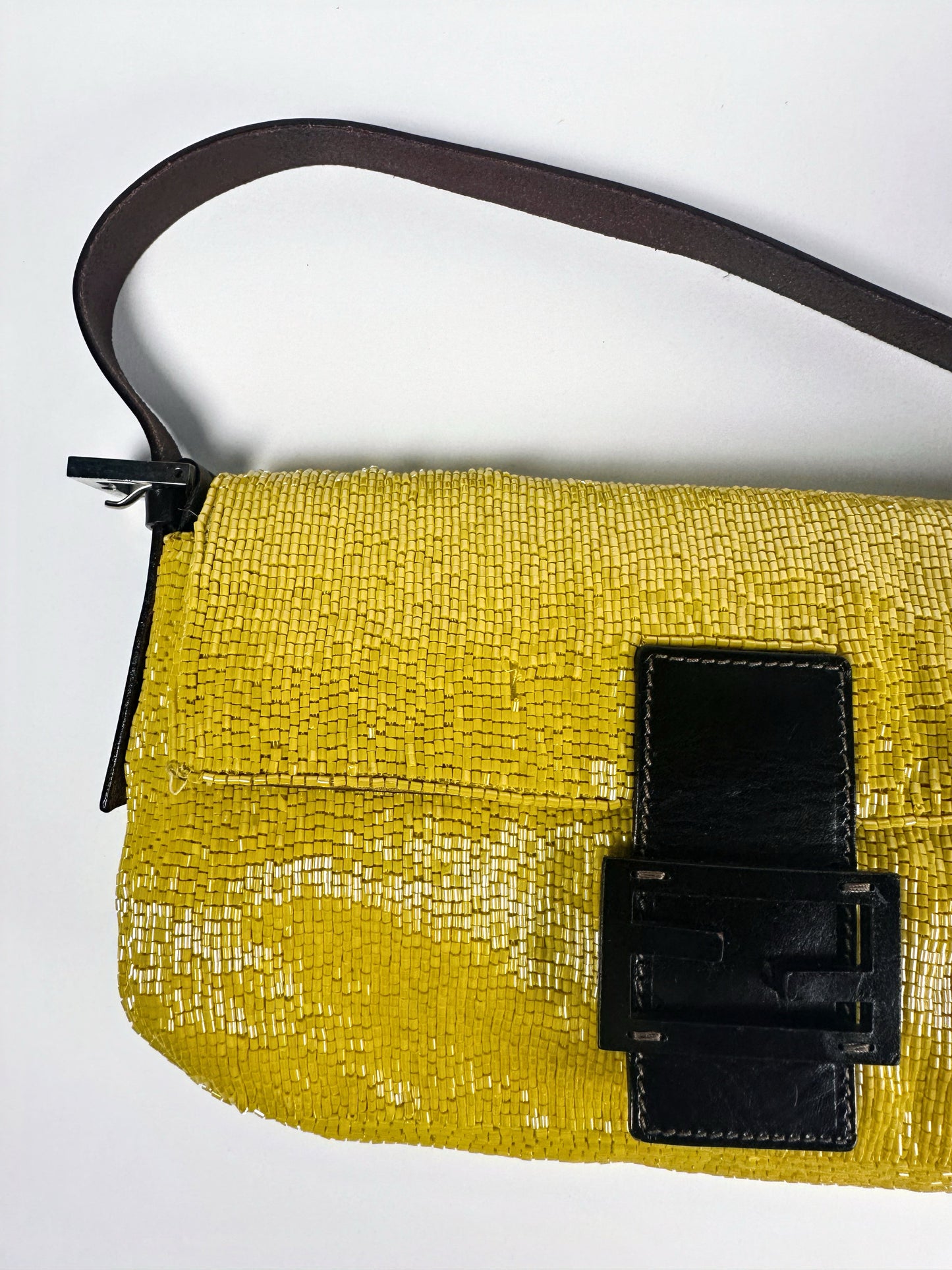 Fendi SS 1999 Yellow Beaded Baguette Shoulder Bag