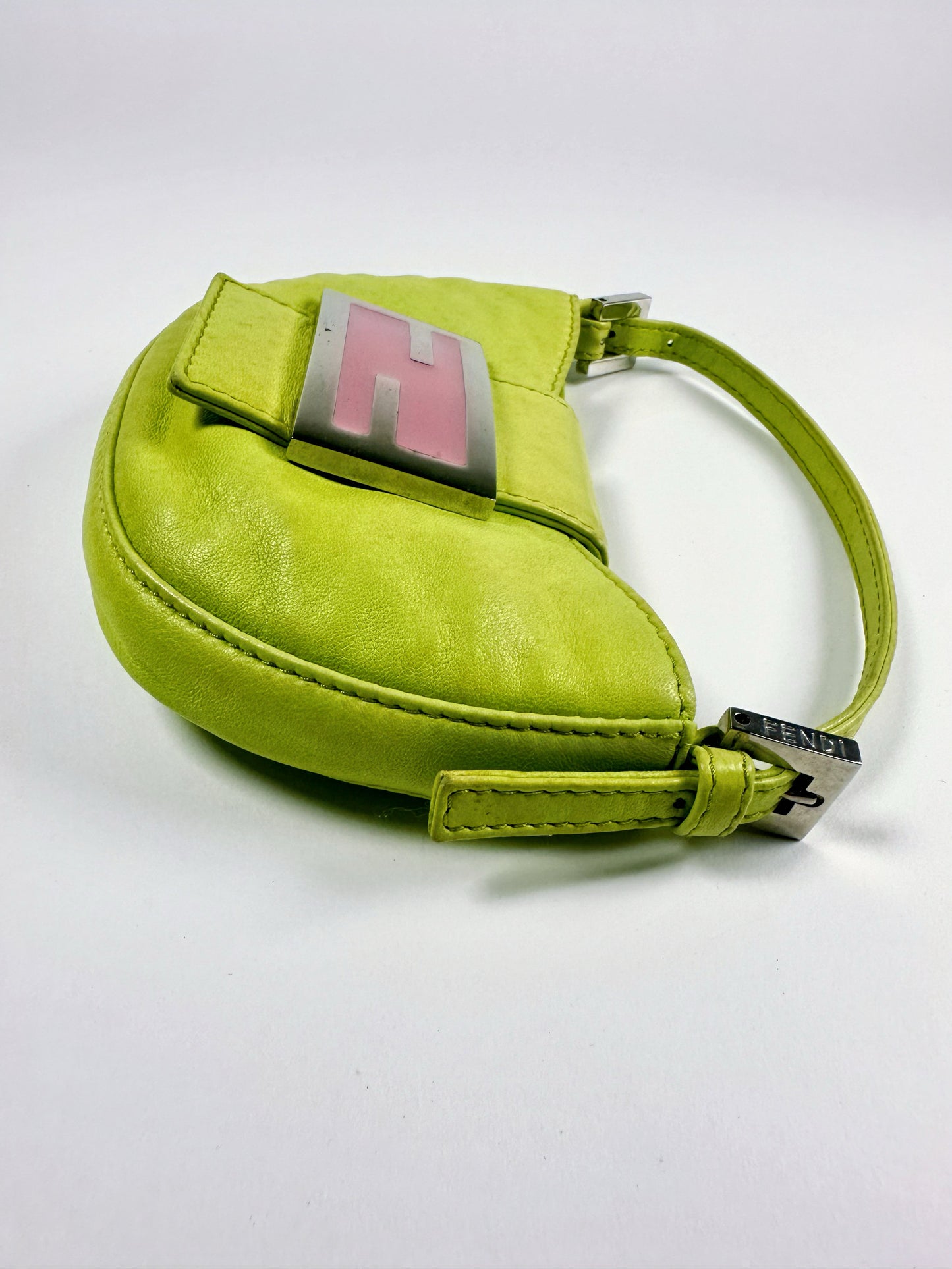 Fendi SS 1999 Mini Croissant Green Leather Shoulder Bag