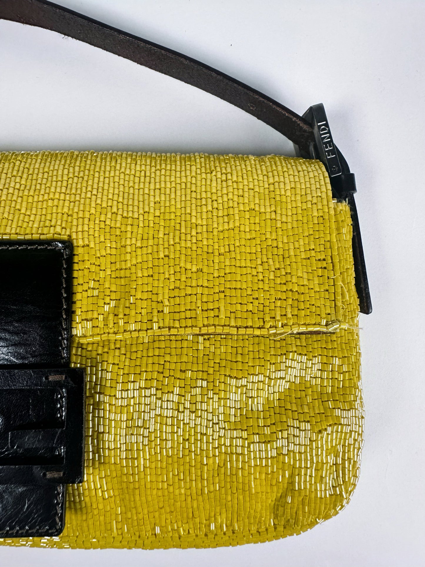 Fendi SS 1999 Yellow Beaded Baguette Shoulder Bag