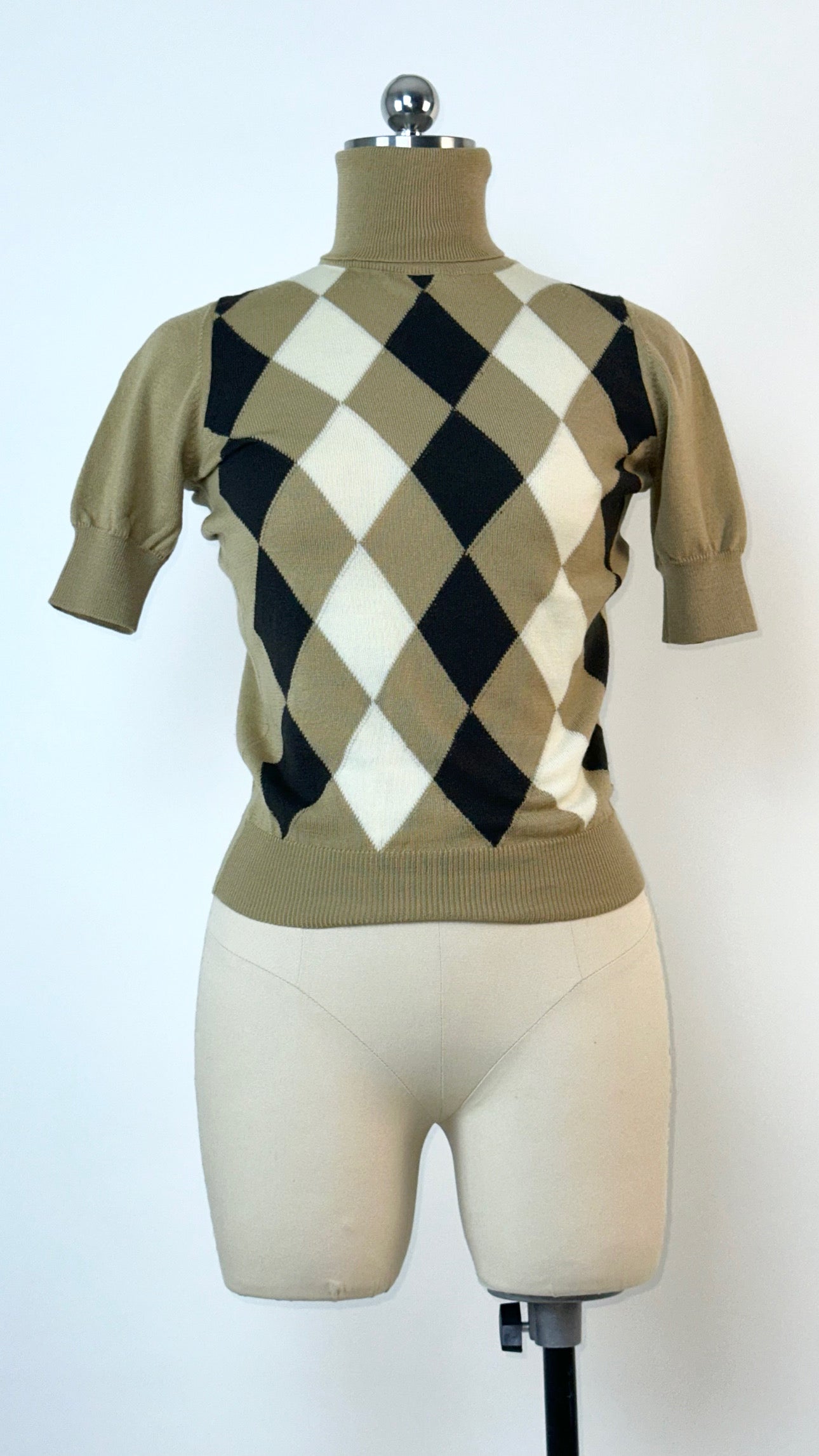 Prada FW 2003 Argyle Short-Sleeve Turtleneck Sweater