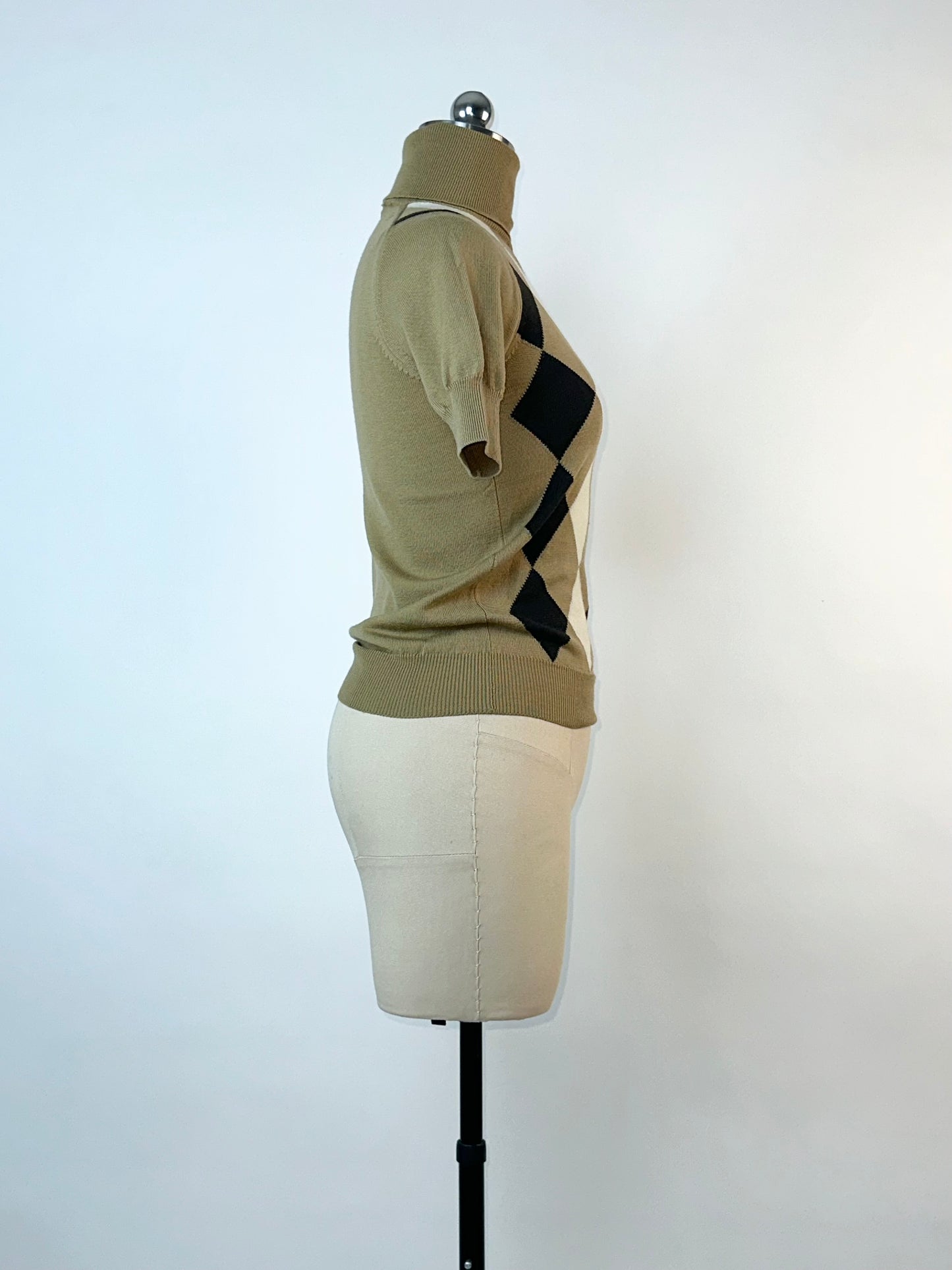 Prada FW 2003 Argyle Short-Sleeve Turtleneck Sweater