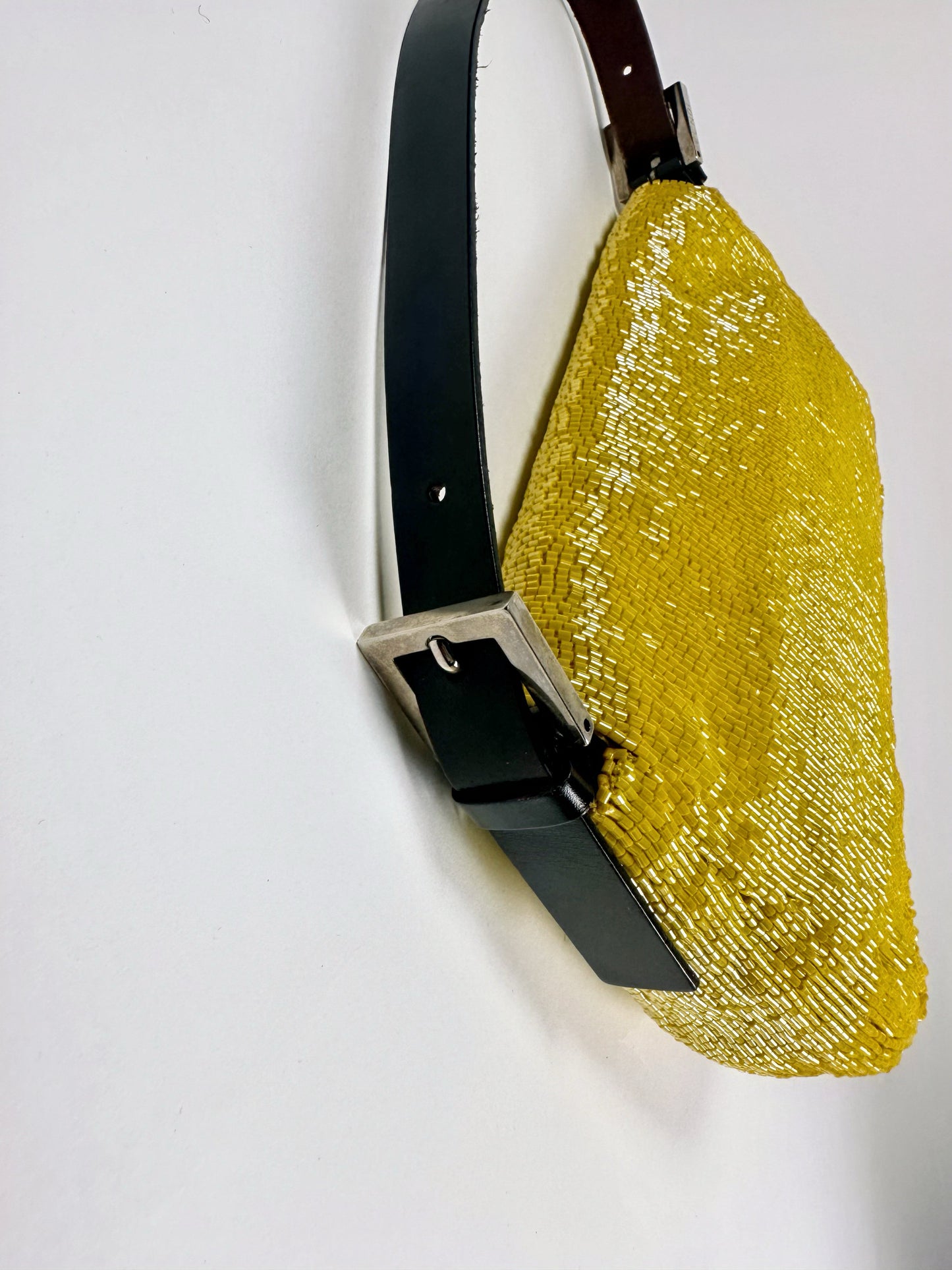Fendi SS 1999 Yellow Beaded Baguette Shoulder Bag