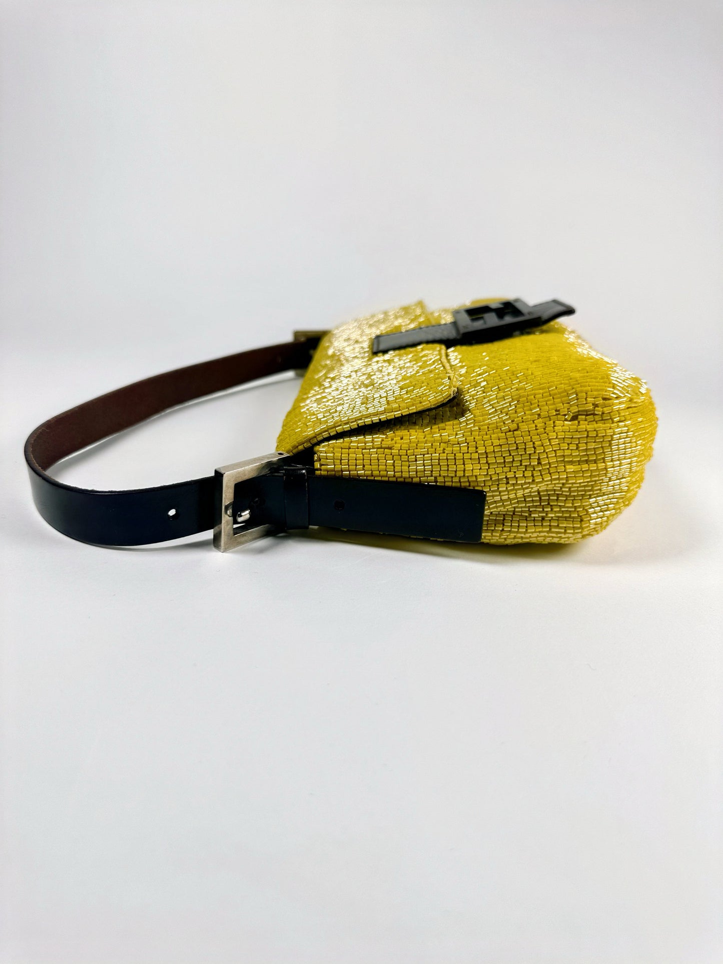 Fendi SS 1999 Yellow Beaded Baguette Shoulder Bag