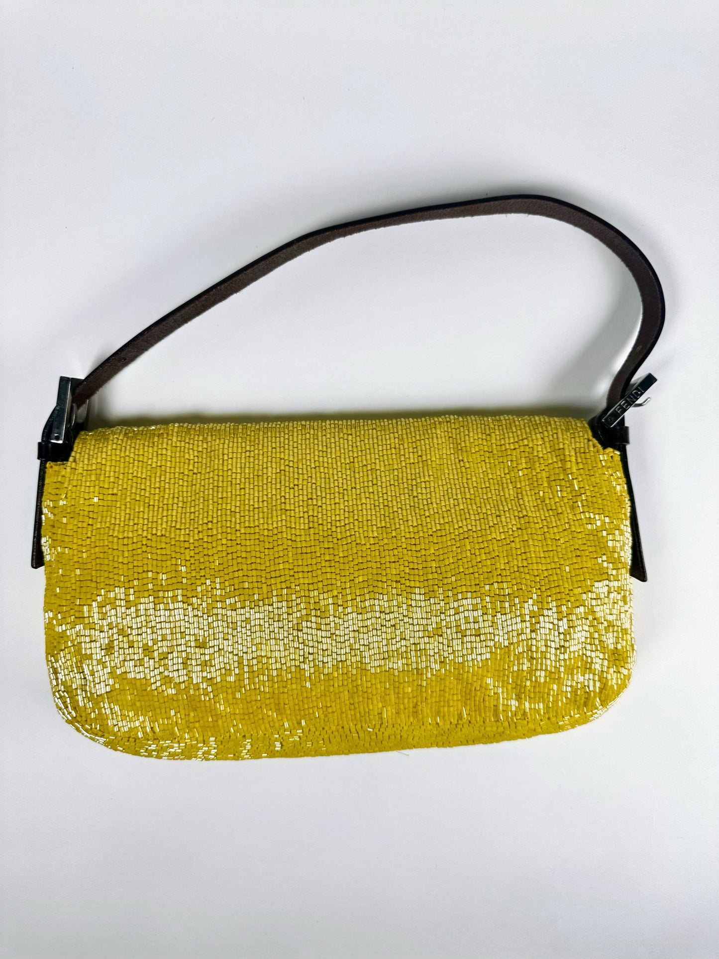 Fendi SS 1999 Yellow Beaded Baguette Shoulder Bag