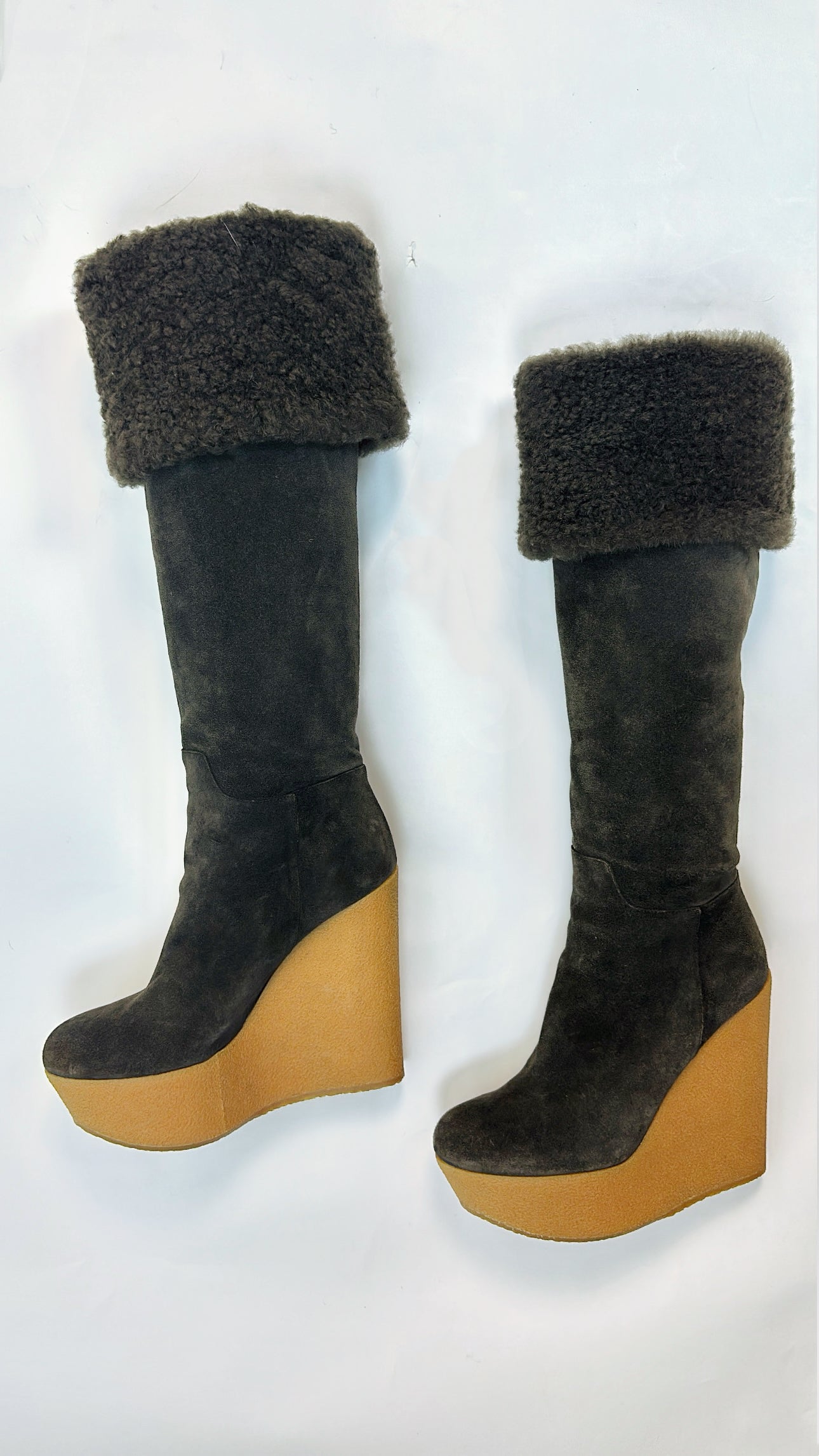 Dolce & Gabbana Vintage Fur and Suede Knee High Platform Boots