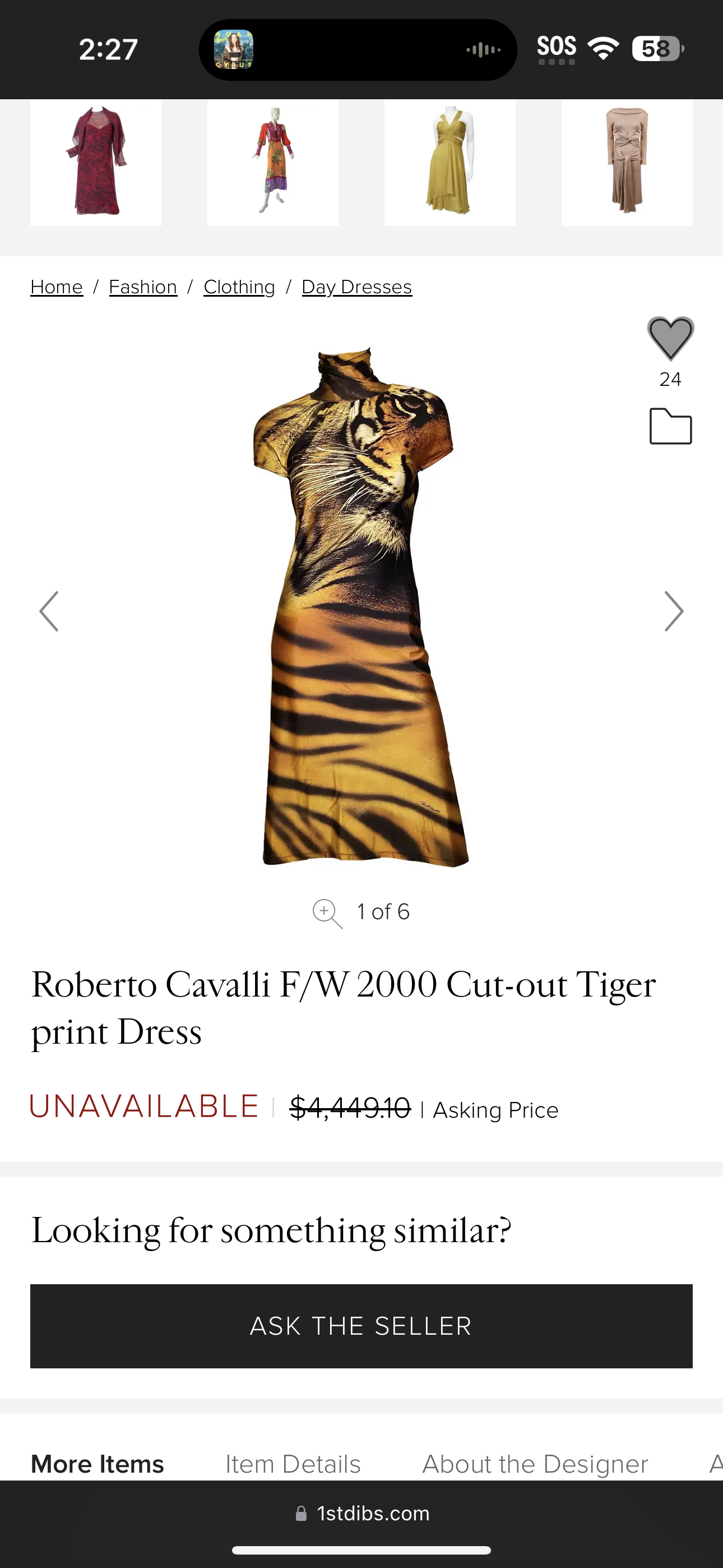 Roberto Cavalli FW 2000 Tiger Print Dress