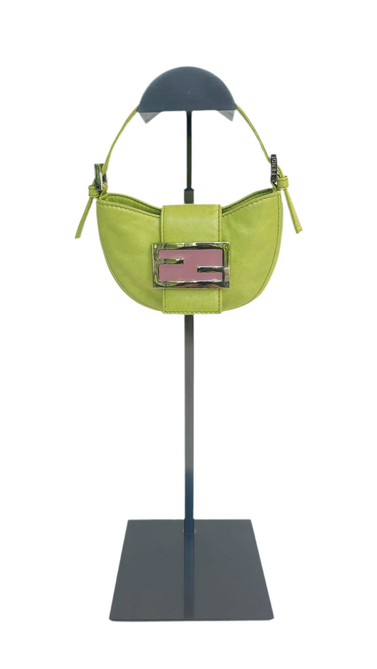 Fendi SS 1999 Mini Croissant Green Leather Shoulder Bag