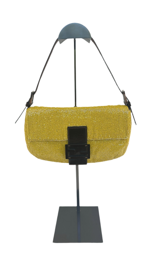 Fendi SS 1999 Yellow Beaded Baguette Shoulder Bag