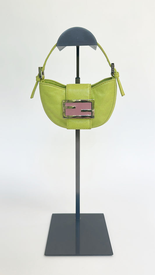 Fendi SS 1999 Mini Croissant Green Leather Shoulder Bag