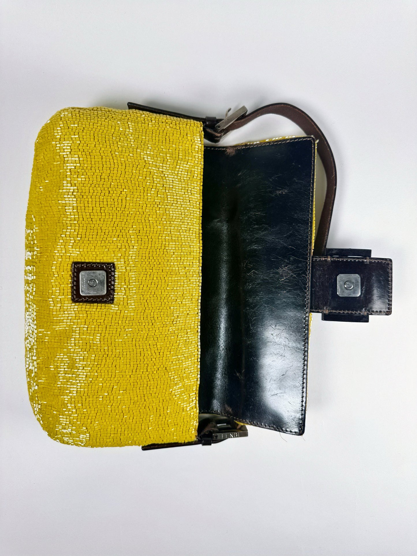 Fendi SS 1999 Yellow Beaded Baguette Shoulder Bag