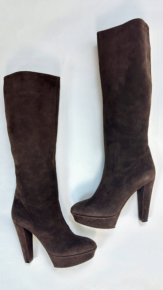 Vintage Brown Suede Knee High Boots