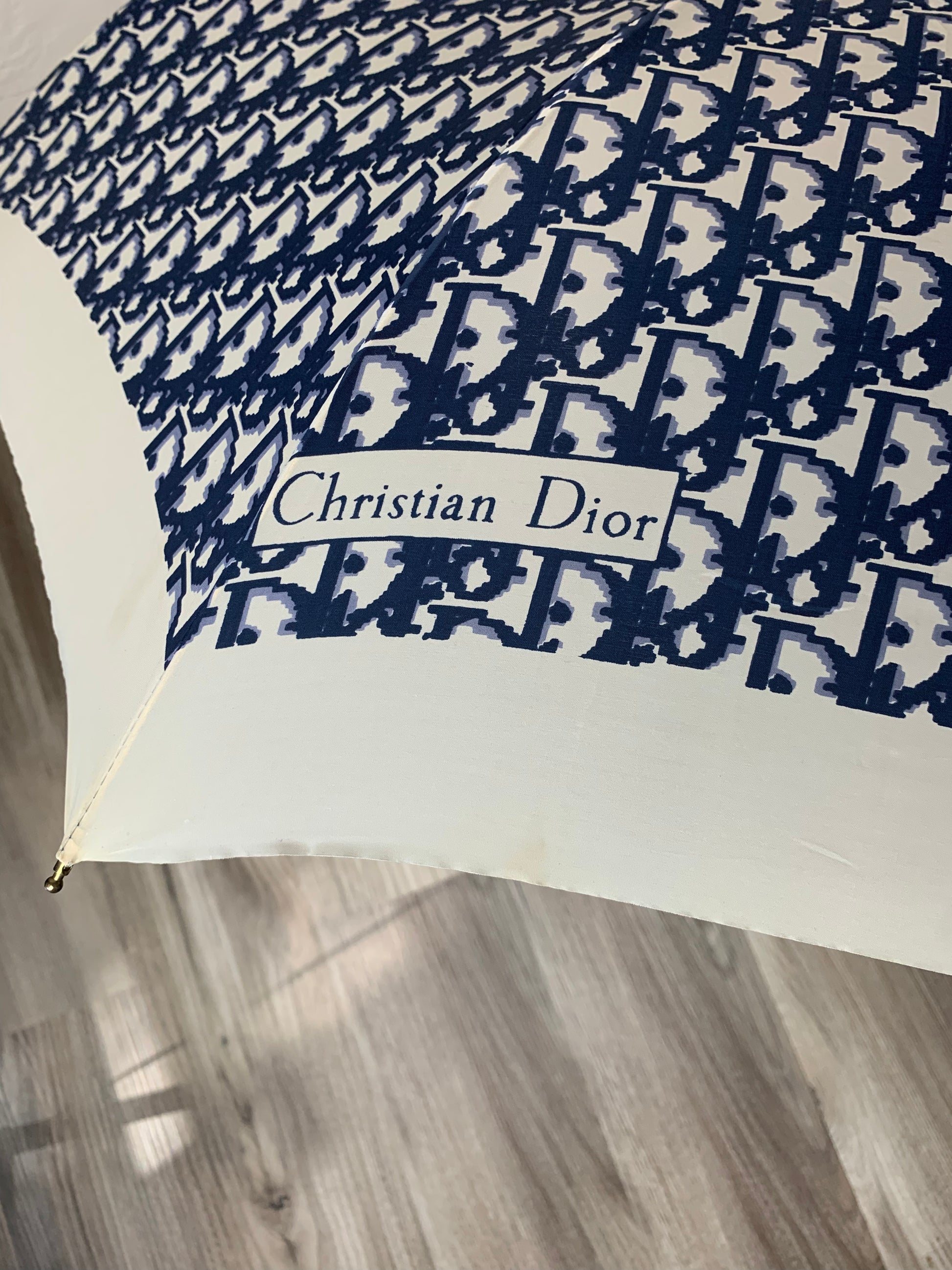 Vintage Christian Dior Trotter Monogram Umbrella Wood Handle Rare HTF