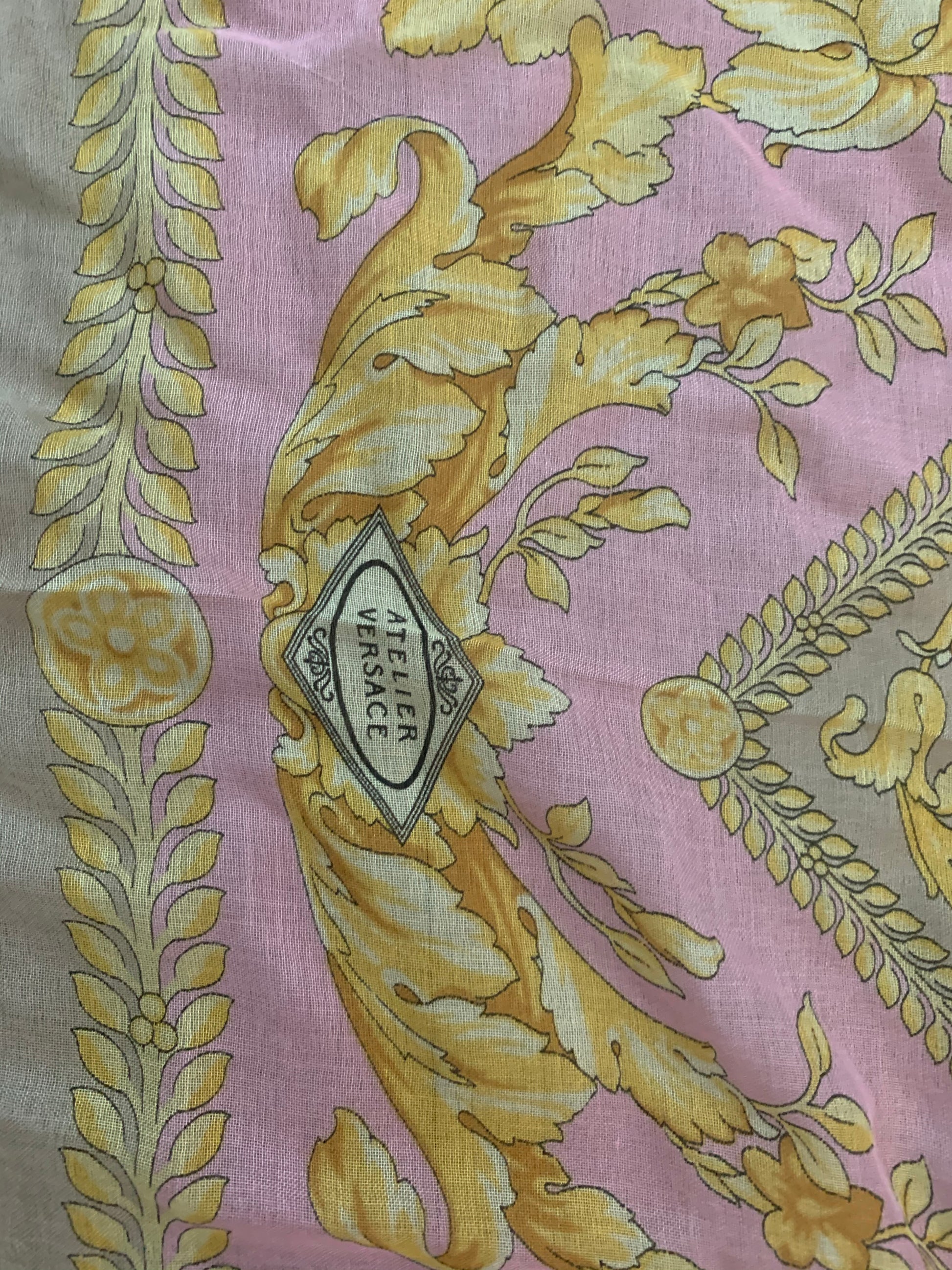 Versace Pink Silk Barocco Print Scarf Versace